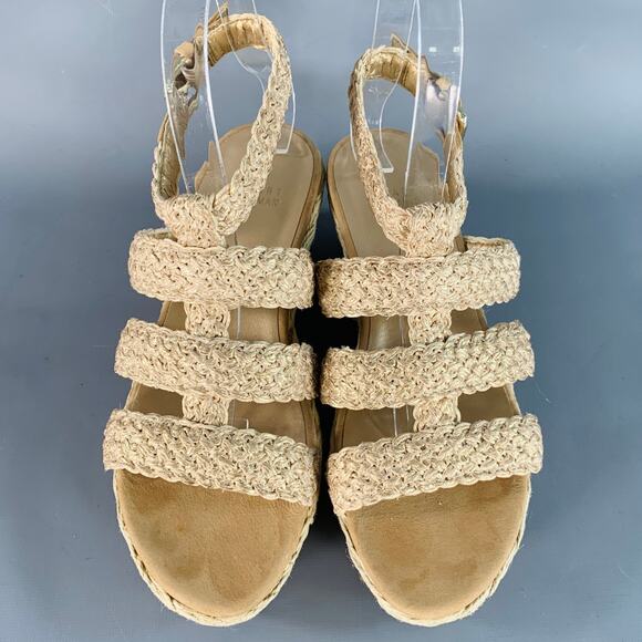 STUART WEITZMAN Size 7 Beige Natural Metallic Espadrille Sandals - Picture 4 of 13